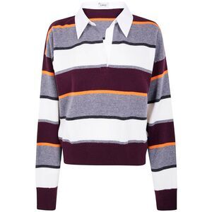 Mrz Women Striped Sweater With Polo/Shirt Collar